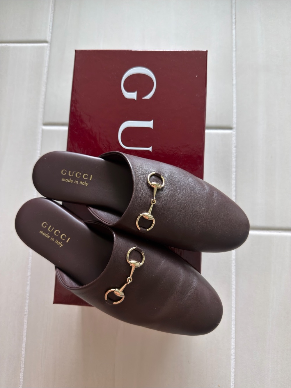 Gucci Dark Brown Leather Horsebit Slip-On Mules